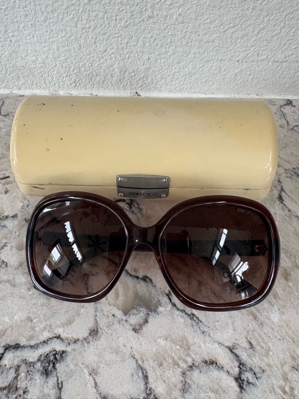 Vintage Jimmy Choo Brown Tortoiseshell Oversized Sunglasses with Case